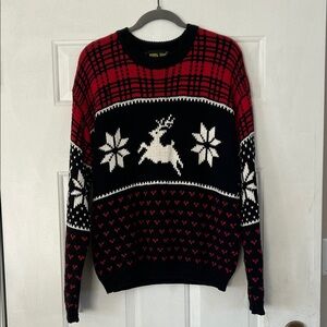 Holiday Reindeer Crewneck Sweater - Red and Black